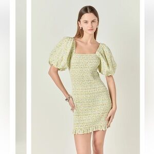 ENGLISH FACTORY Floral Smocked Puff Sleeve Mini Dress Size Large